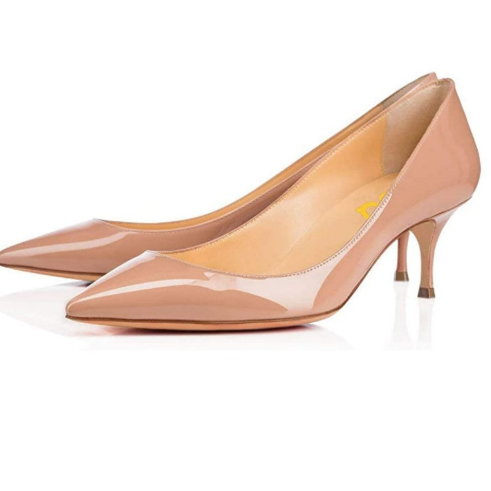 FSJ Classic Kitten Heels Pointy Closed Toe Pumps